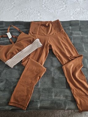 Rust Two-Piece High-Waist Legging & Ribbed Sports Bra Set by